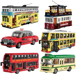 Classic Hong Kong Style Double Decker Bus Retro Model Building Block MOC City Car Toys Taxi Antique Tram Puzzle Brick Kids Gifts