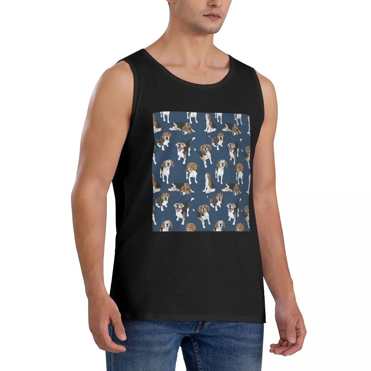 100% Cotton Beagle Sleeveless T-Shirt Men Workout Sports Clothing Tops Men's Crew Neck Vest