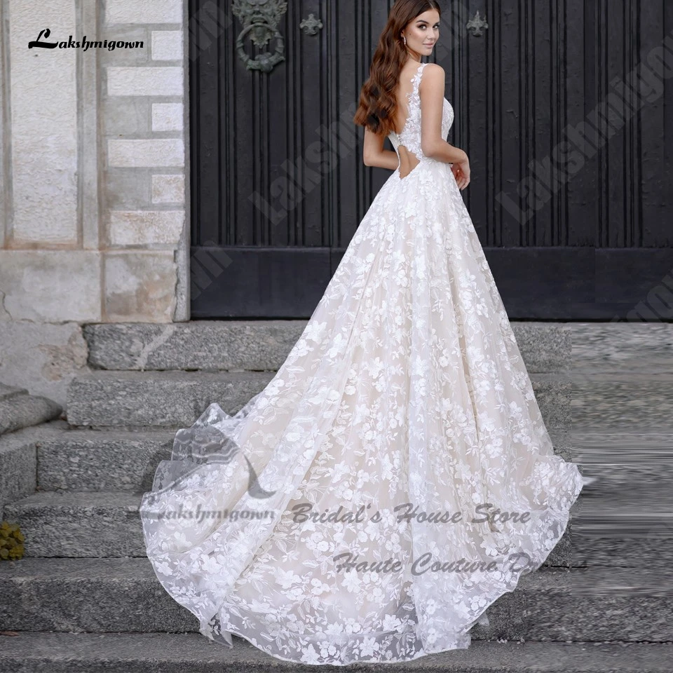 Lakshmigown abito da sposa in pizzo bohémien di lusso A Line 2023 Robe Femme Princess Bridal Beach abiti da sposa con scollo A V aperto sul retro