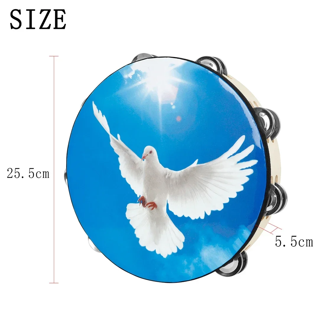 SLADE 10 Inch Tambourine Double Row Handbell Blue Dove Of Peace Hand Drum Early Education Tambourine Percussion Instrument