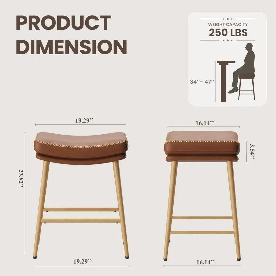 

Набор из 2 барных стульев, барные стулья для барной стойки с толстым сиденьем из искусственной кожи и прочной металлической рамой, барные стулья без спинки для