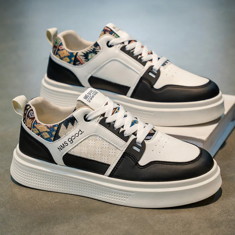 New breathable white men's shoes, leather surface casual sports board shoes, comfortable and trendy shoes