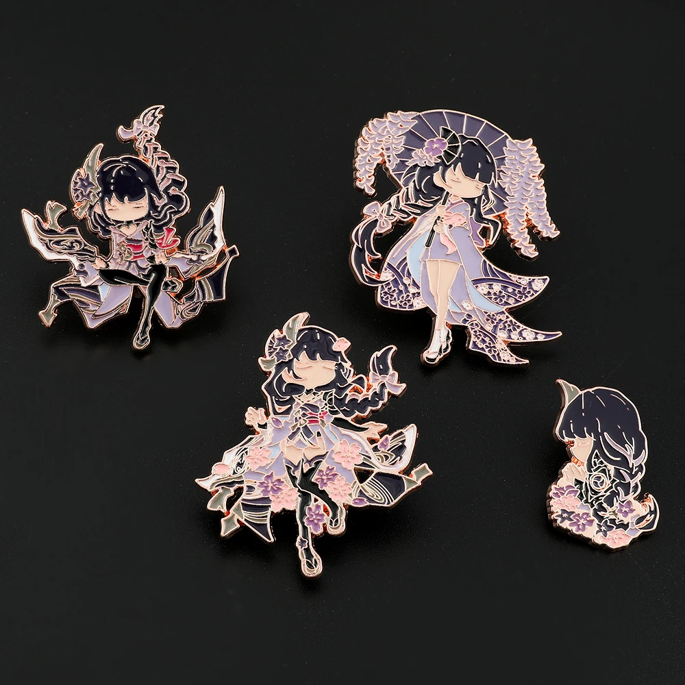 Genshin Impact Raiden Shogun Badge Cartoon Metal Brooch Decoration for Backpack Clothing Ornaments Christmas Gifts