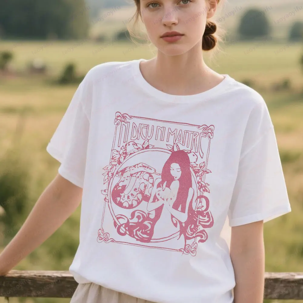 قميص Ni Dieu Ni Maître Eve Lilith Garden of Eden Art Nouveau Style قميص نسائي تي شيرت نسائي جماليات تي شيرت صيفي قطني