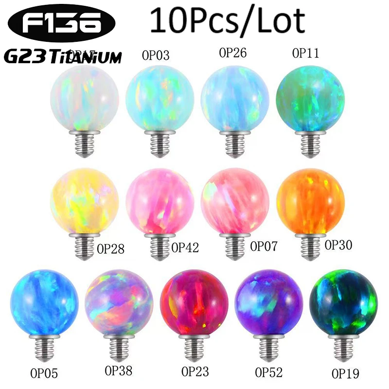 

10Pcs G23 Titanium Piercing Opal Internally Threaded Microdermals Dermal Anchors Skin Ear Lip Stud Piercing Jewelry Accessories