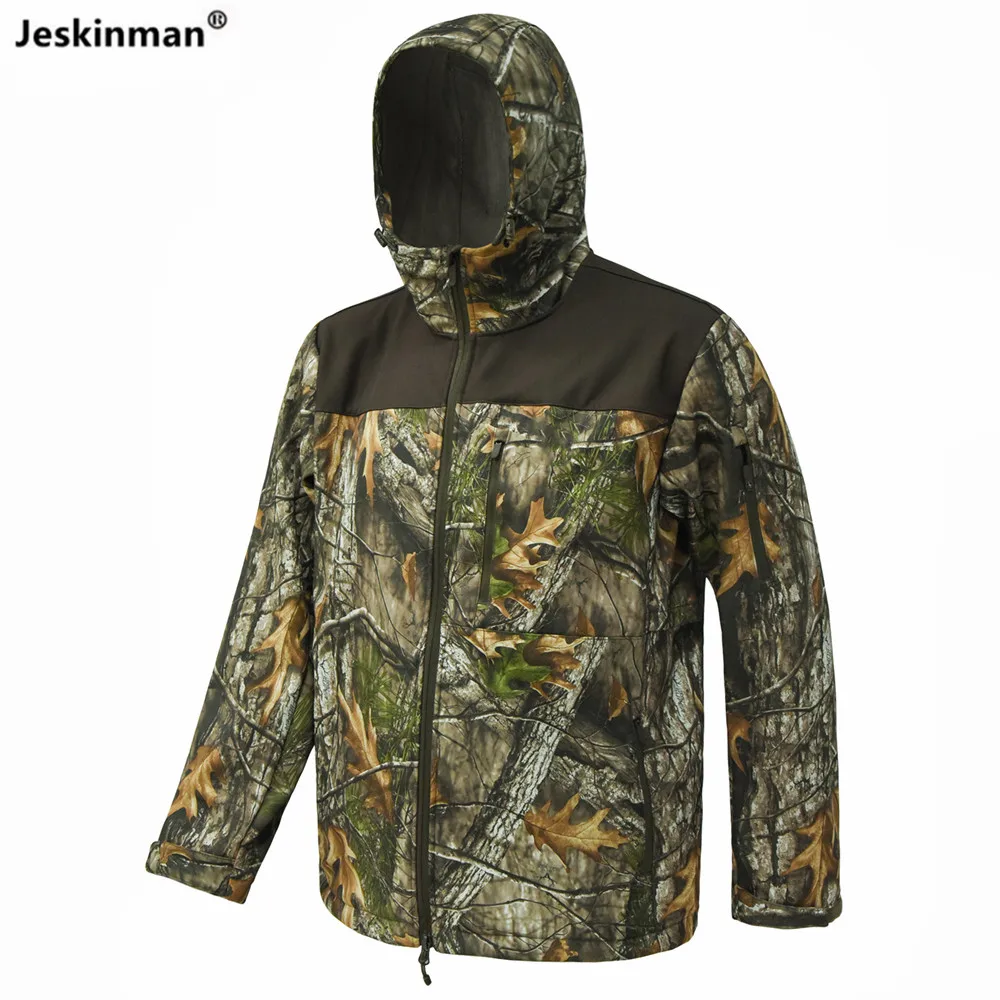 Professional Outdoor Jacket Wind Waterproof Bionic Camouflage Hunting Fishing Jacket Wear-Resistant Fleece Inside Thermal Hoodie