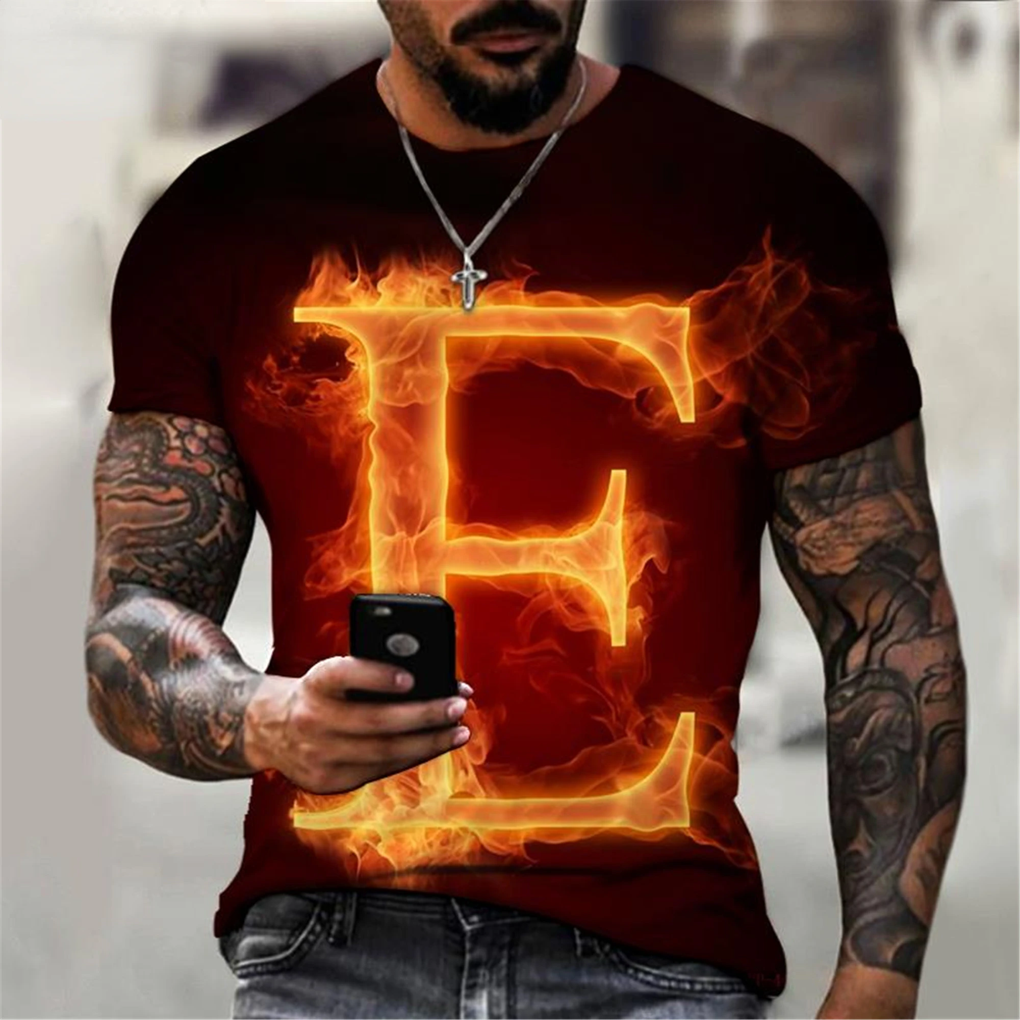 2022 New RUSSIA Fashion Men\'s Flame Z Letter Tee Shirt 3d Printing T Shirt Short Sleeve Tops