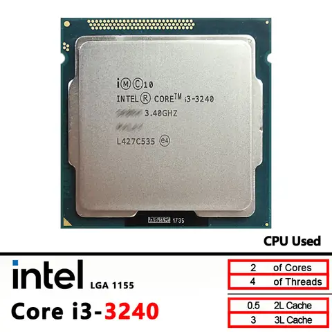 Intel Core i3-3240 Used i3 3240 3.4 GHz Dual-Core CPU 3M 55W LGA 1155