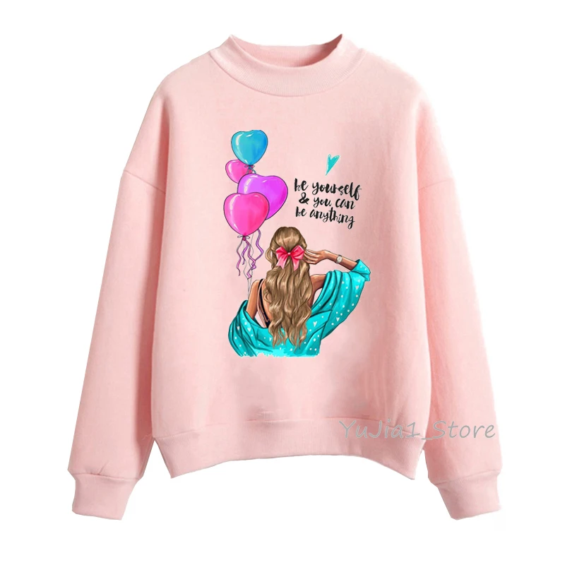 2024 Fashion Sudadera mujer harajuku kawaii hoodie Girl balloon print graphic turtleneck pullover pink hoody winter women Tops