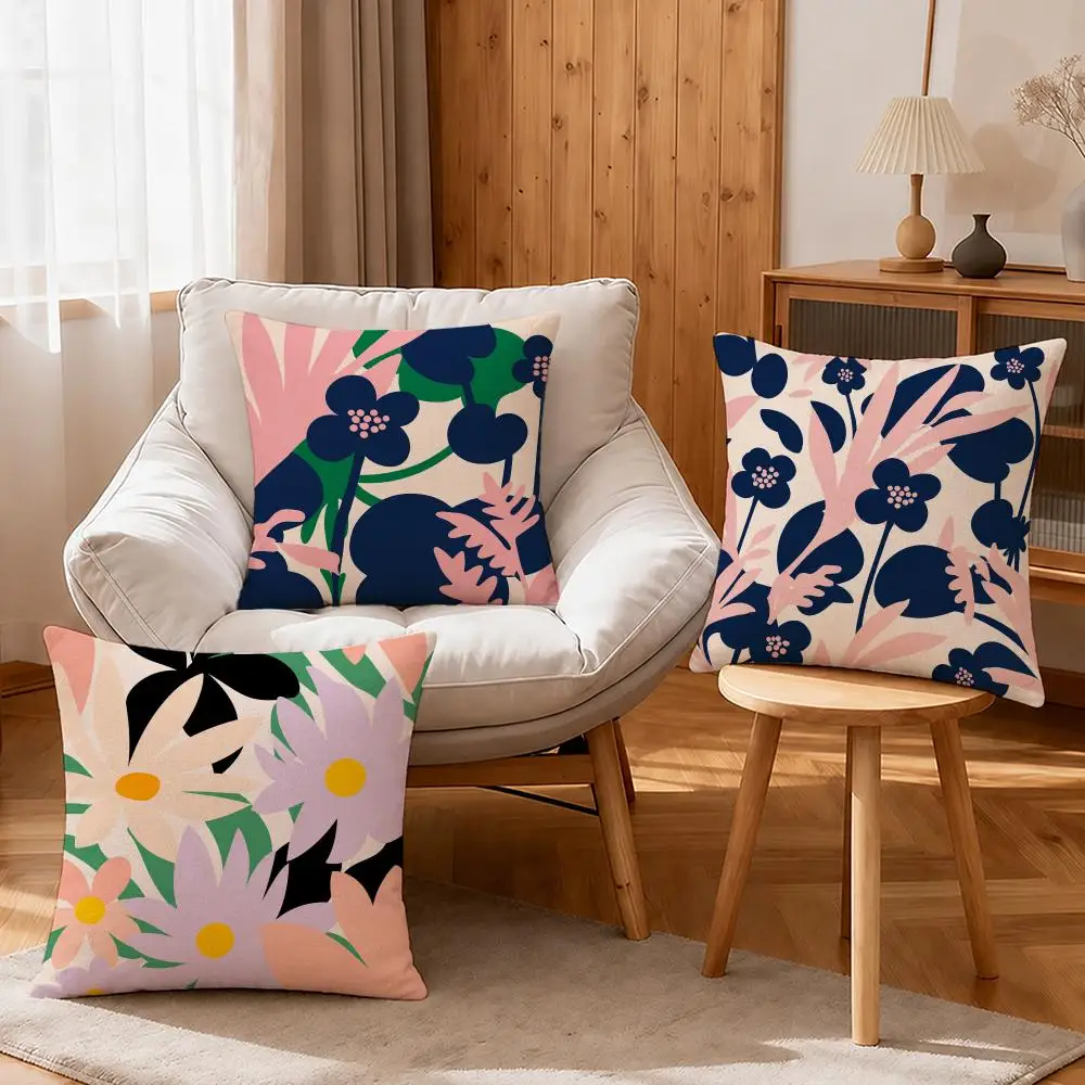 Art Fashion Art Flower Cushion Cover Linen Anti-Mite Antibacterial Cushion Cover Invisible Zipper Sofa Decor