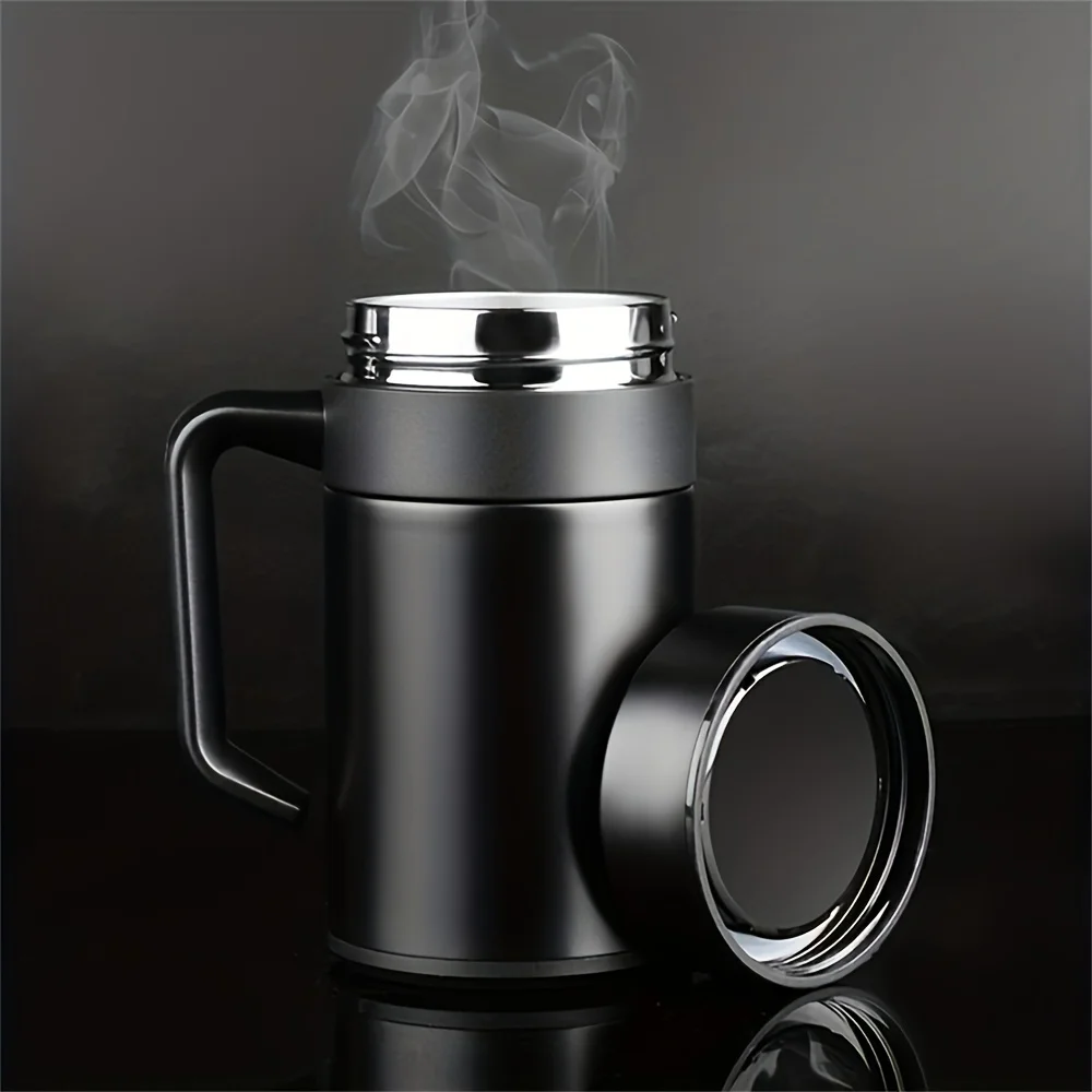 

[1pc Stainless Steel Mug] 1pc Stainless Steel Travel Mug, Insulated 13.5oz Tumbler with Leak Matte Black for Hot & Cold Beverage