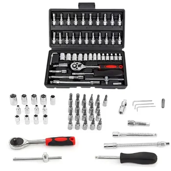 46pcs car repair tool kit 1/4-inch socket set car repair tool ratchet torque wrench combo auto repair set mechanical tool