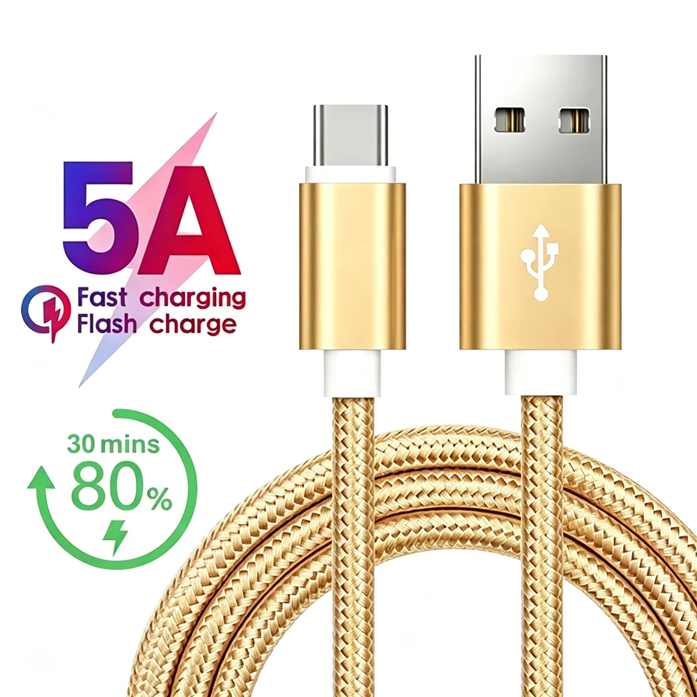 Cabo USB Tipo C de Carregamento Rápido para iPhone 15 16 17 Samsung S26 A57 Xiaomi 15 Redmi Note 14 POCO X6 Huawei Realme Cabo Trançado