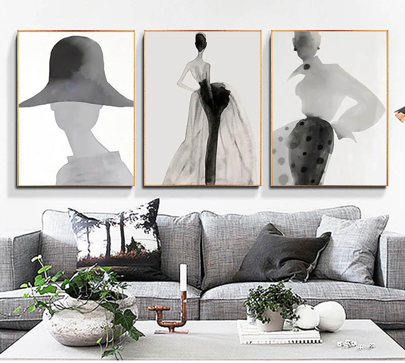 Modern Ink Girl Graceful Posture Canvas Art Poster Fashion Figure Painting Wall Picture for Living Room Bedroom Aisle Home Decor