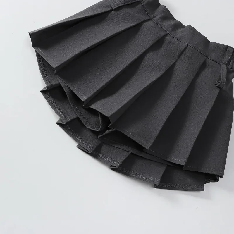 

Модная плиссированная юбка для подростков, юбки для девочек, осенняя серая юбка трапециевидной формы с высокой талией в стиле ретро от 3 до 13 лет, школьная форма для детей