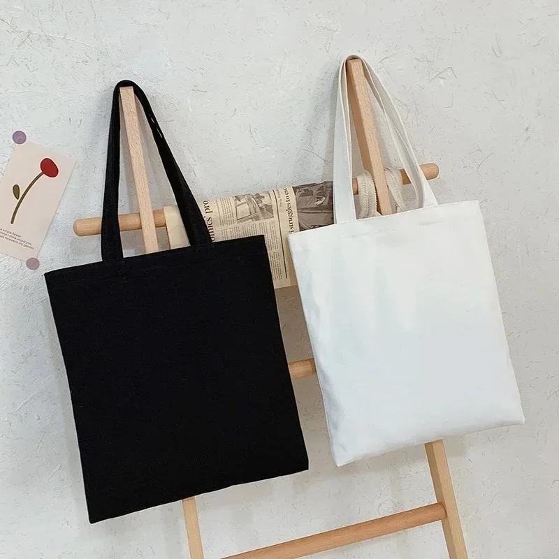 5 pcs Canvas Shopping Bags Blank Folding Eco-Friendly Cotton Shoulder Tote Bag Reusable Grocery Handbag customize print logo