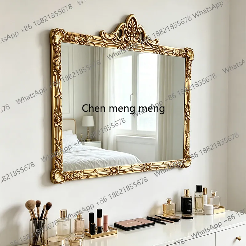 Light luxury retro carved makeup mirror French premium bathroom mirror entrance living room wall mirror