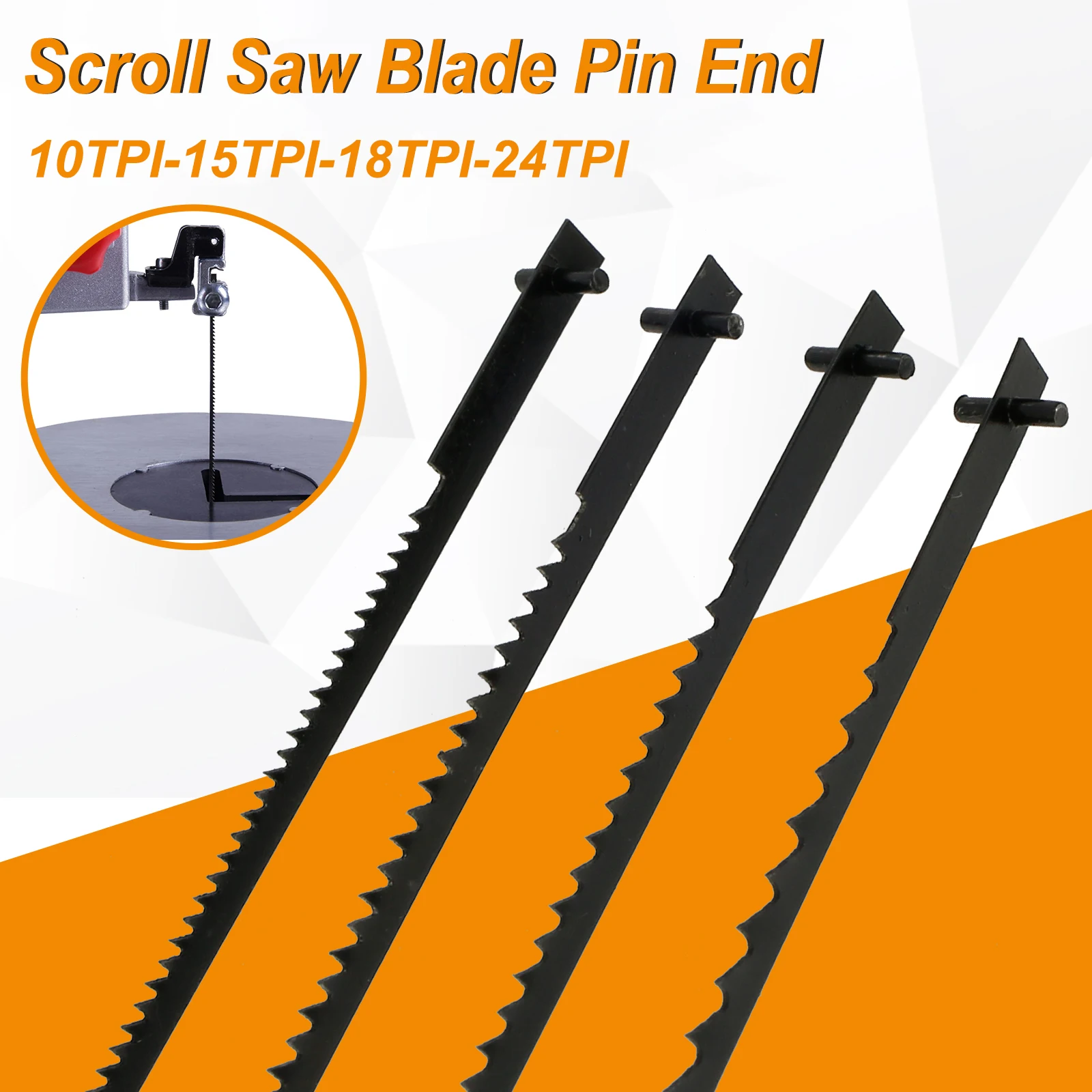 5'' Scroll Saw Blade Pin End Set Carbon Steel Cutting Pinned Scroll Saw Blades for Wood Plastic Metal Cutting TPI 10/15/18/20/24