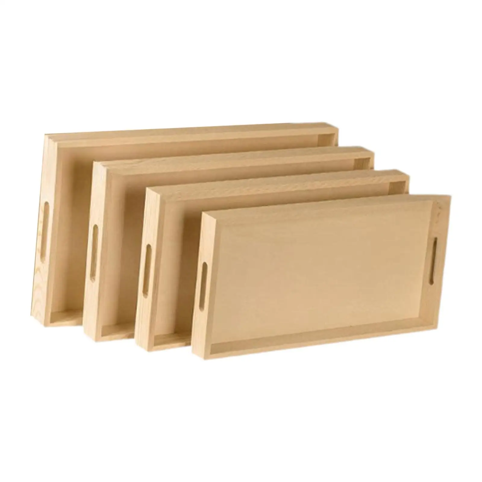 4Pcs Montessori Tray Coffee Table Tray with Handles Rectangular Tray Wooden Serving Trays Wood Storage Tray for Guest Room