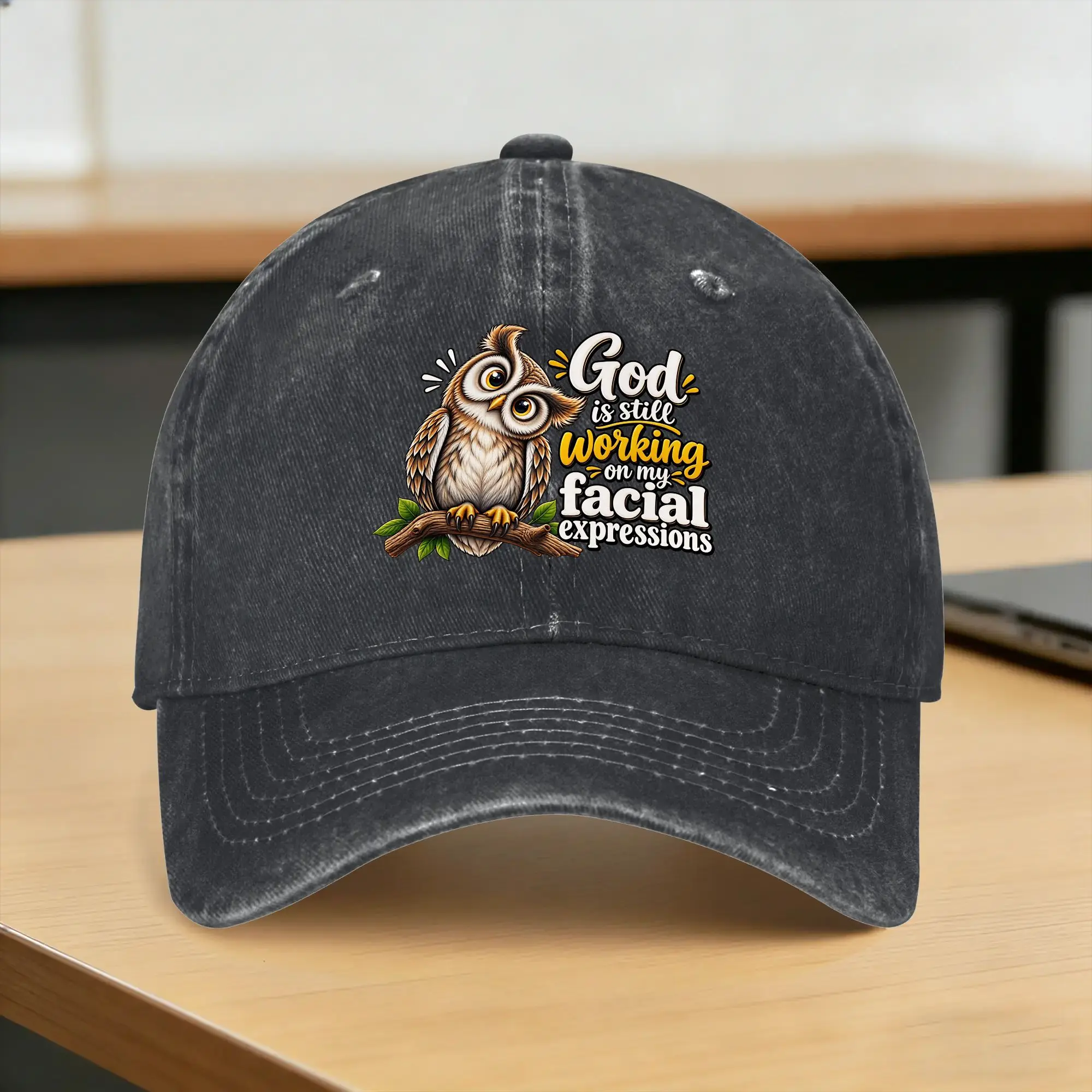 God Is Still Working On My Facial Expressions Funny Owl Casual Baseball Cap  Kpop Trucker Hat Summer Streetwear Snapback Cap