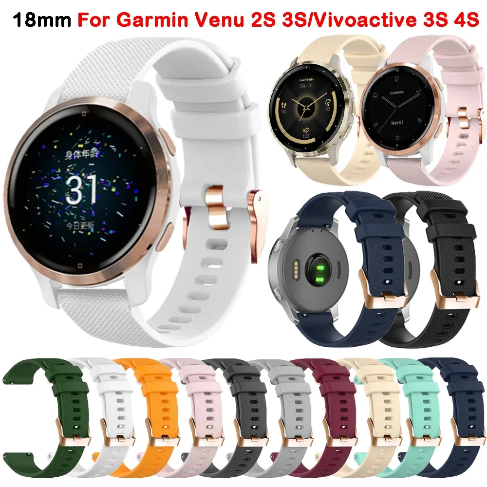 18mm Silicone Watch Bands for Garmin Venu 2S 3S Vivoactive 4S Sport Strap Correa Forerunner 265S 255S Replacement Wristband