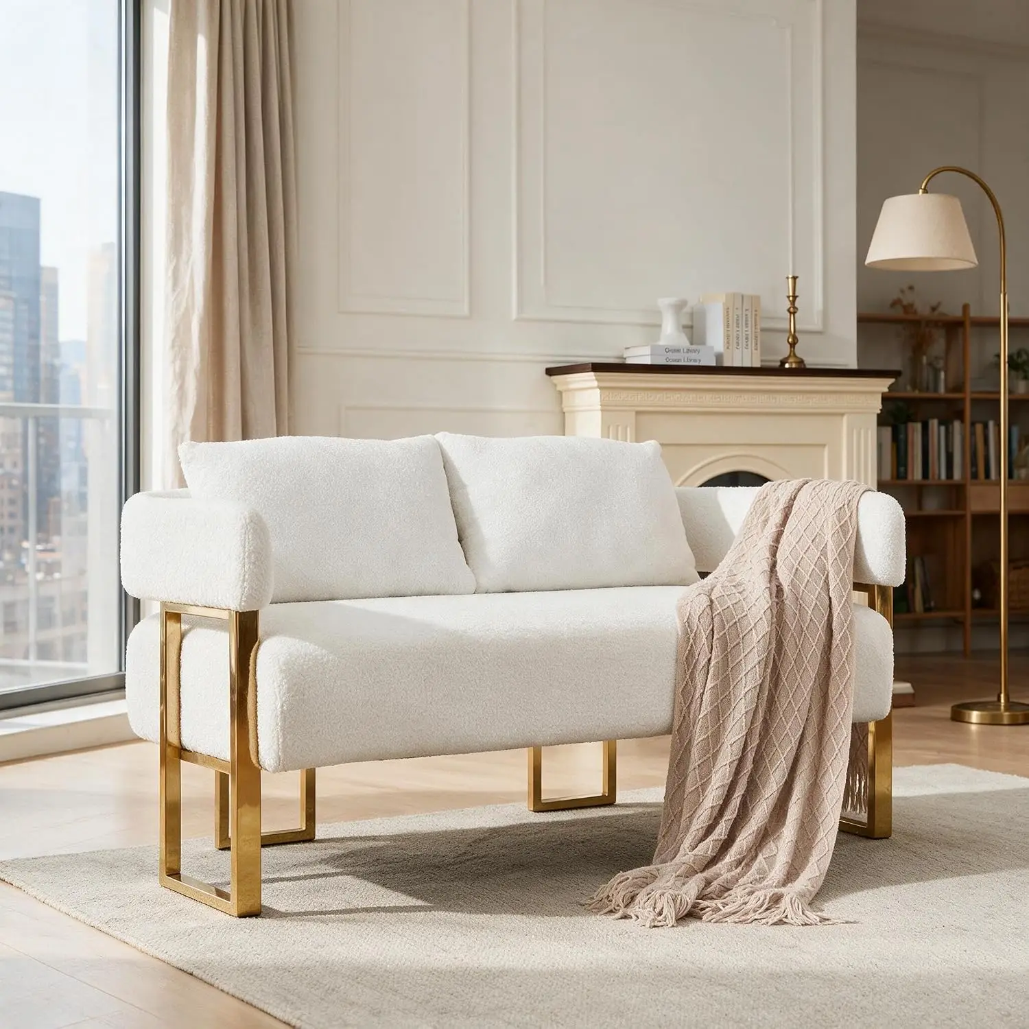 Teddy Loveseat Modern Accent Chair Golden Metal Legs Soft Upholstered Armchair Living Room Bedroom Office, Customized