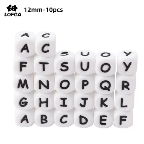 LOFCA 10pcs 12MM 실리콘 문자 비즈 DIY 쥬얼리 액세서리 팔찌를 만들기위한 영어 알파벳 비즈 BPA 무료 식품 등급