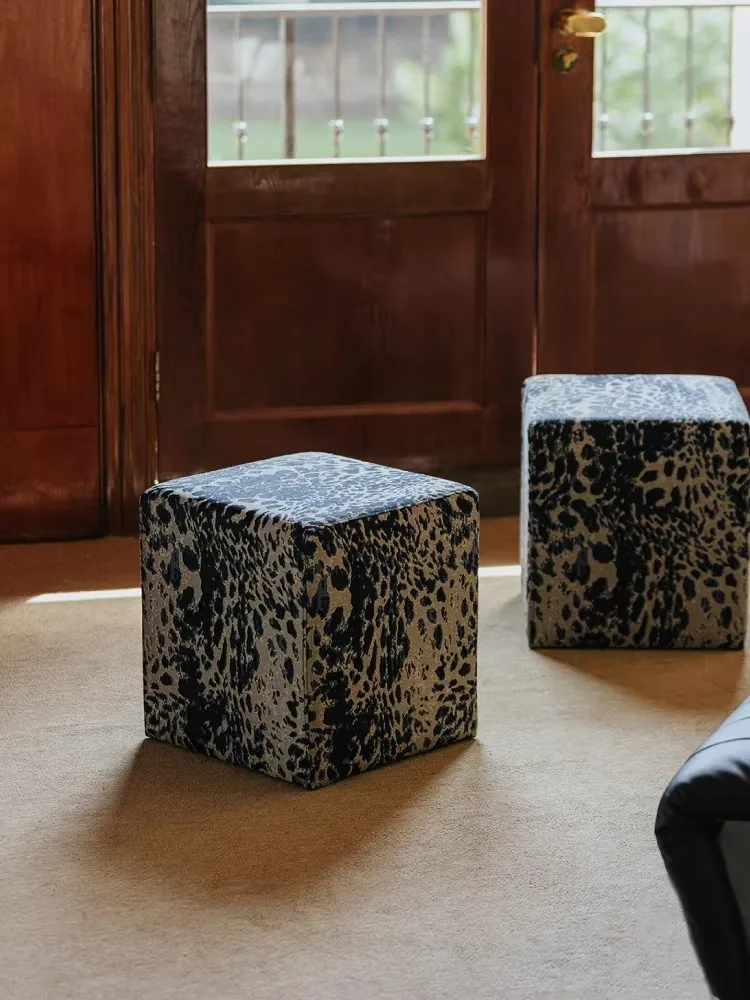 European Style Light luxury Creativity Blue White Square Shape Sitting Stool Living Room Sofa Corner Chair Shoe Change Stool