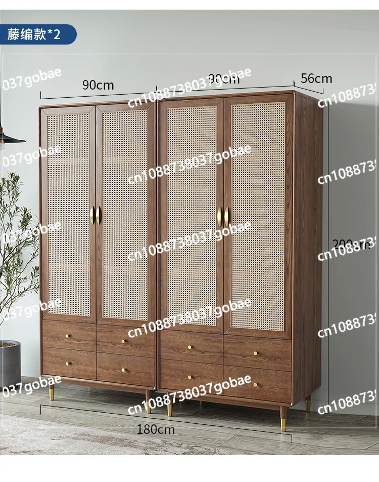 YY Rattan Wardrobe Simple Small Apartment Household Ash Japanese Storage Cabinet