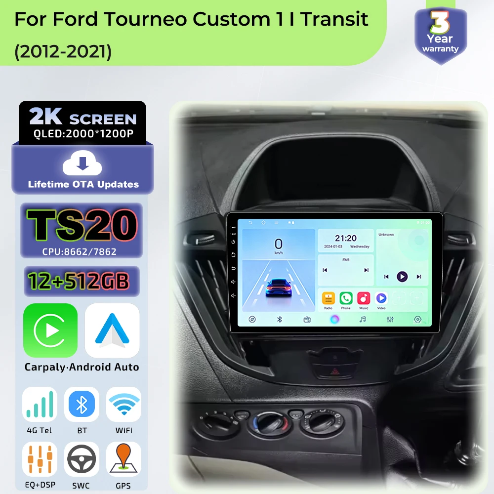 Car Radio Autoradio Carplay Android For Ford Tourneo Custom 1 I Transit 2012 - 2021 GPS Navigation Video Multimedia Player Wifi