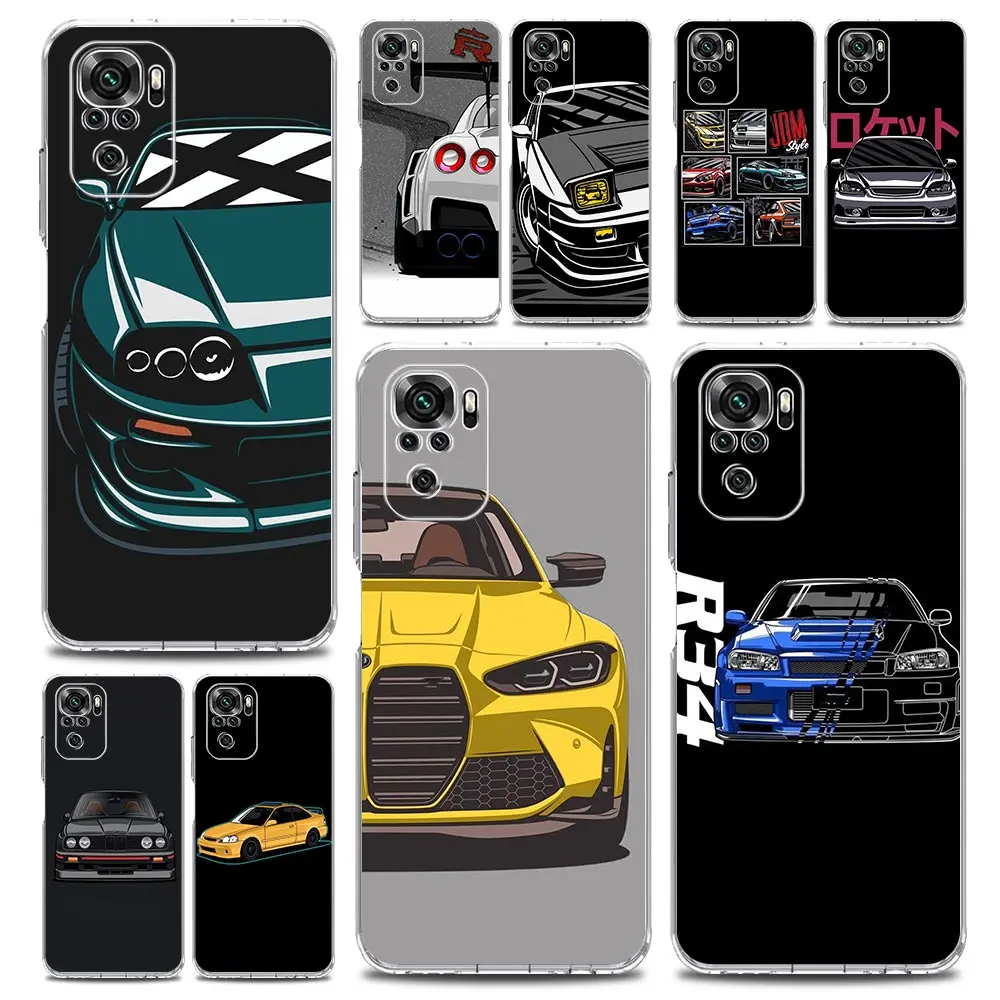 Phone Case For Xiaomi Redmi Note 13 12 5G 9S 9 8 10 11 Pro Plus 4G 9T 13C 12C 10C 9C 9A 7 Pro Cover JDM Type R Civic Sport Car