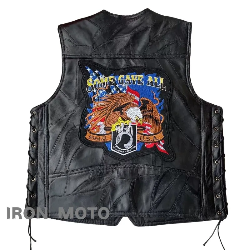 

Cruiser Motorcycle Vests Men Cafe Moto Street Jacket Large Size Leather Riding Vest Single Breasted Embroidered Eagle Pattern