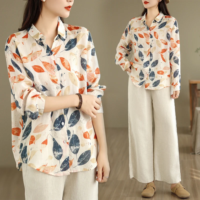 

Весенне-осенний легкий длинный легкий свободный кардиган из чистого хлопка с принтом irt Artistic Sle, повседневный открытый кардиган с квадратным воротником