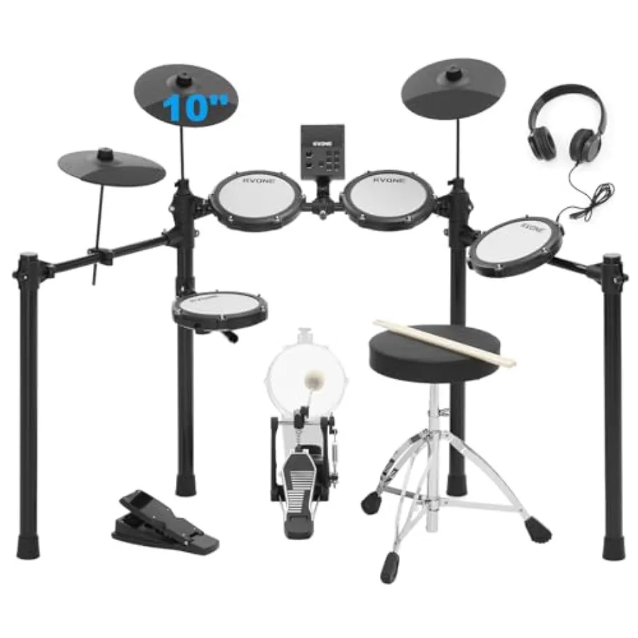

Electric Drum Set with Kick Hammer Pedal for Adult Beginner 150 Sounds 10 Cymbals 4 Quiet Mesh Pads Black All-in-One Kit with T