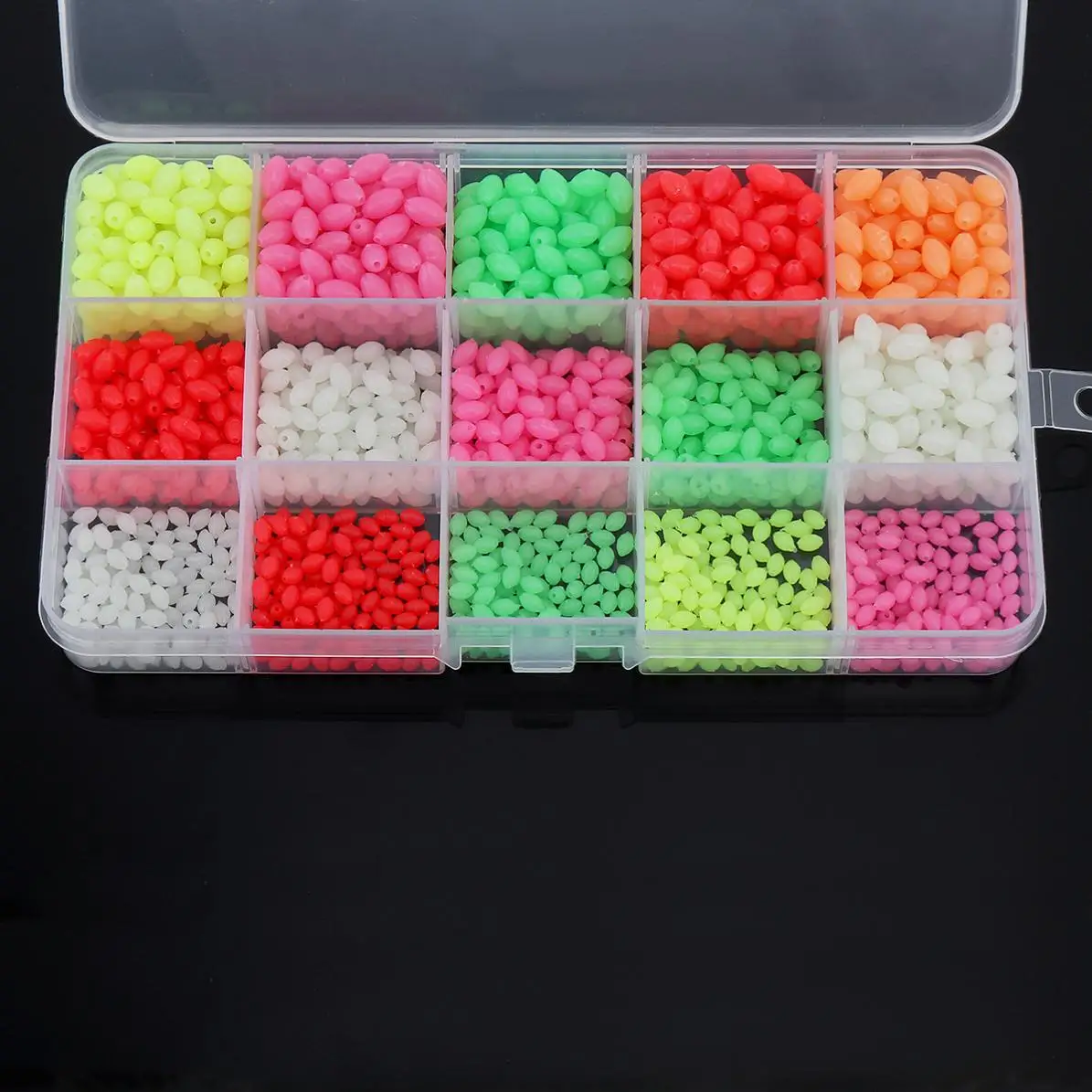 1500pcs Colorful Oval Hard Luminous Fishing Beads 3 x 4mm 4 x 6mm 5 x 8mm 3 Sizes Mixed Sea Fishing Lure Floating Float with Box