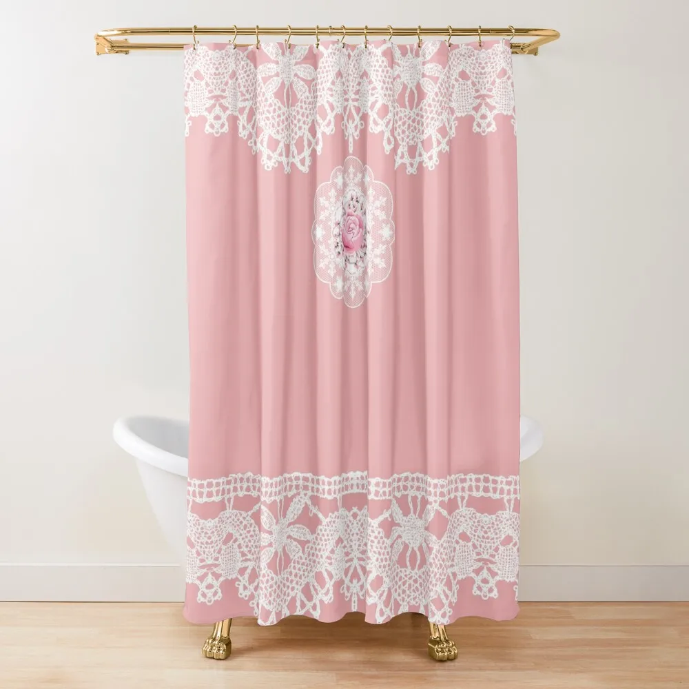 

Vintage Pink Rose White Lace Shower Curtain Anime Shower Bathroom And Shower Products Cover For Bathroom Set Curtain