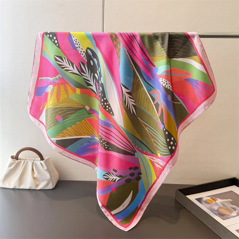 

Fashion Printed Square Scarf For Women Imitation Silk Scarves Bandanas Luxury Hijab Neckerchief Elegant Beach Shawl Wraps