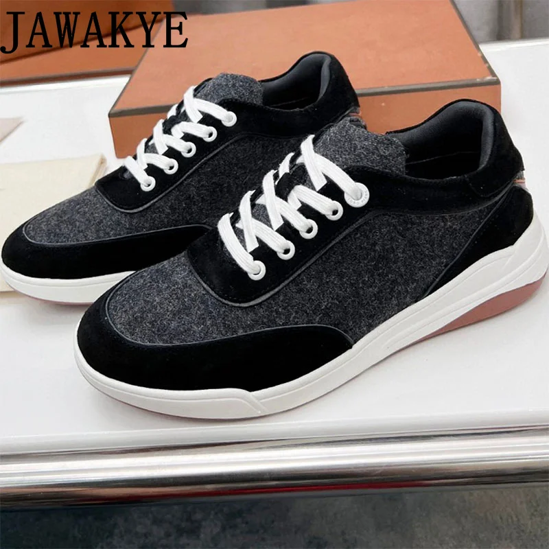 

JAWAKYE 2023 Spring High Quality Men shoes Flat Travel Shoes Casual Lace up Felt Sneaker Drive shoes Soft Slip on Shoes for Men