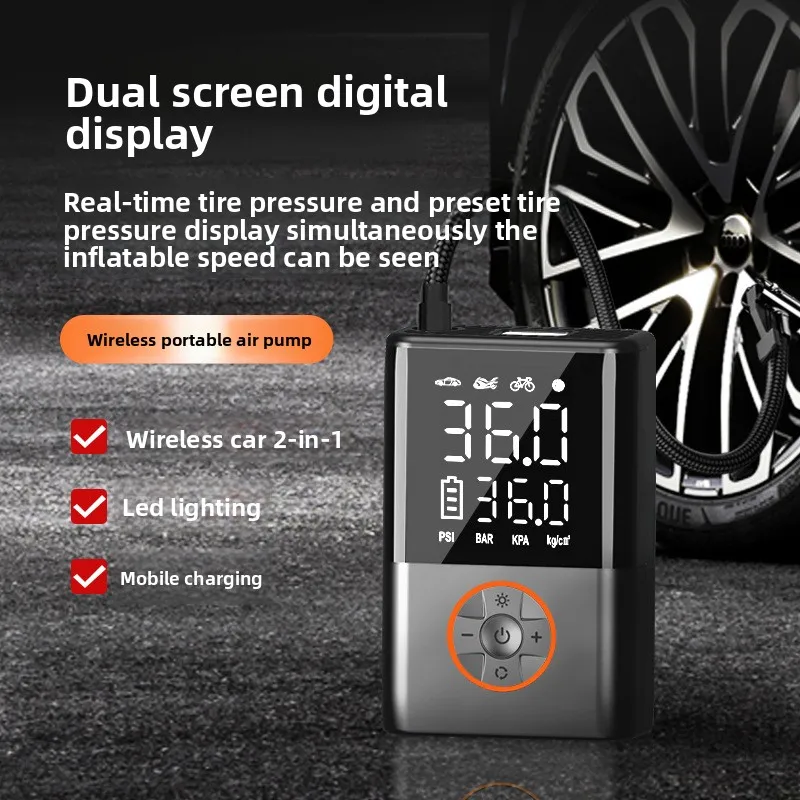 

Wireless Portable Car Air Pump Dual Screen Car Self-owned Electric Tire Air Pump Large Screen Dual Display