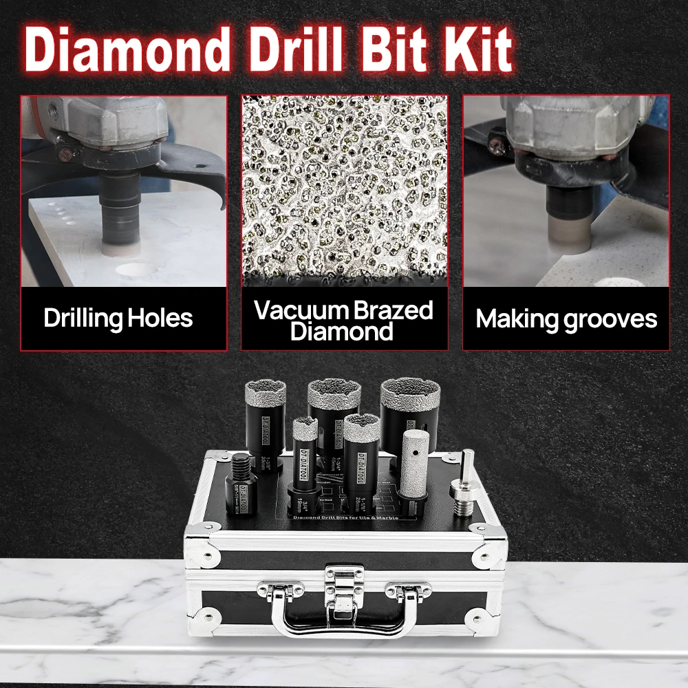 DT DIATOOL-Diamond Drilling Bits Set, Core Bit Sets, Broca para Telha, Cerâmica, Mármore, Rosca Chanfro, Fresagem Buraco, Serra Caixa de Ferramentas, 5/8-11