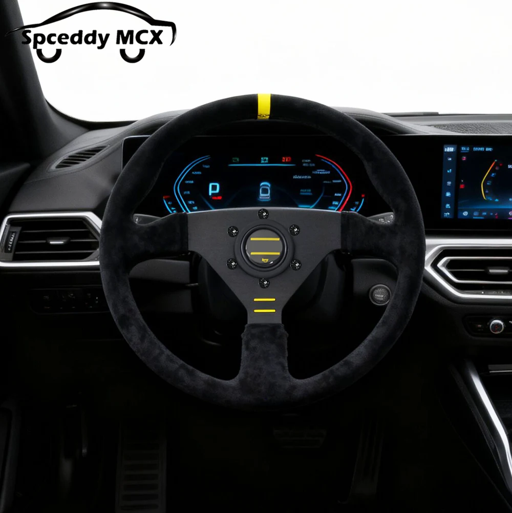 Volante in pelle scamosciata Spceddy MCX da 13 pollici 320 mm piatto da corsa Sport Volante per auto in vera pelle universale 251110