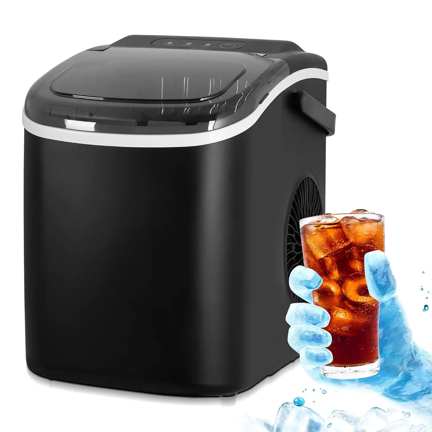 Efficient Easy Carry Ice Machine, Self-Cleaning Ice Maker w/ Ice Scoop & Basket, 9pcs/ 8mins 26.6Lbs Per Day USA