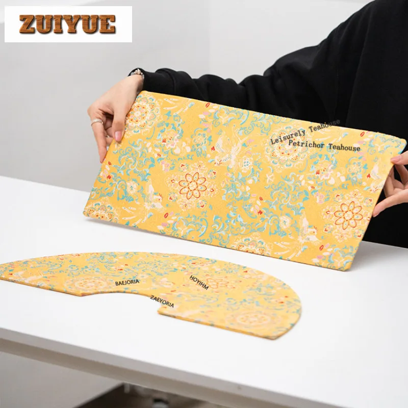 Bright Yellow Brocade Baoxiang Flowers Tea Table Mats Elegant Drink Coaster Dinner Table Cloth Mat Tea Ceremony Collection Craft