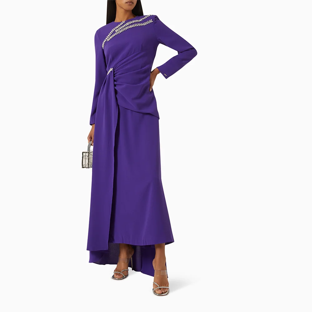 

Luxury Evening Dress O-Neck Long Sleeves Bead Crystal Mermaid Evening Gowns Tea-Length Prom Dresses Dress Customized 2025