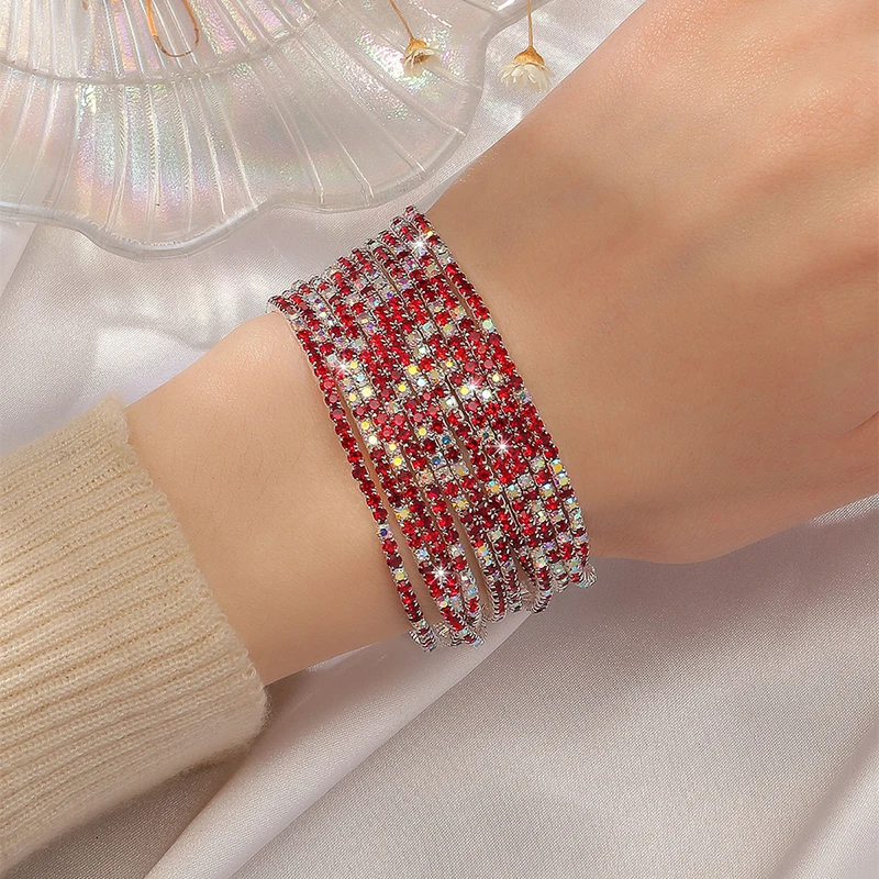 5Pcs/Lot Elastic Crystal Bracelets 2mm Charming Gold Color Crystal Rhinestones Metal Bangle Bracelet Jewelry DIY Gift