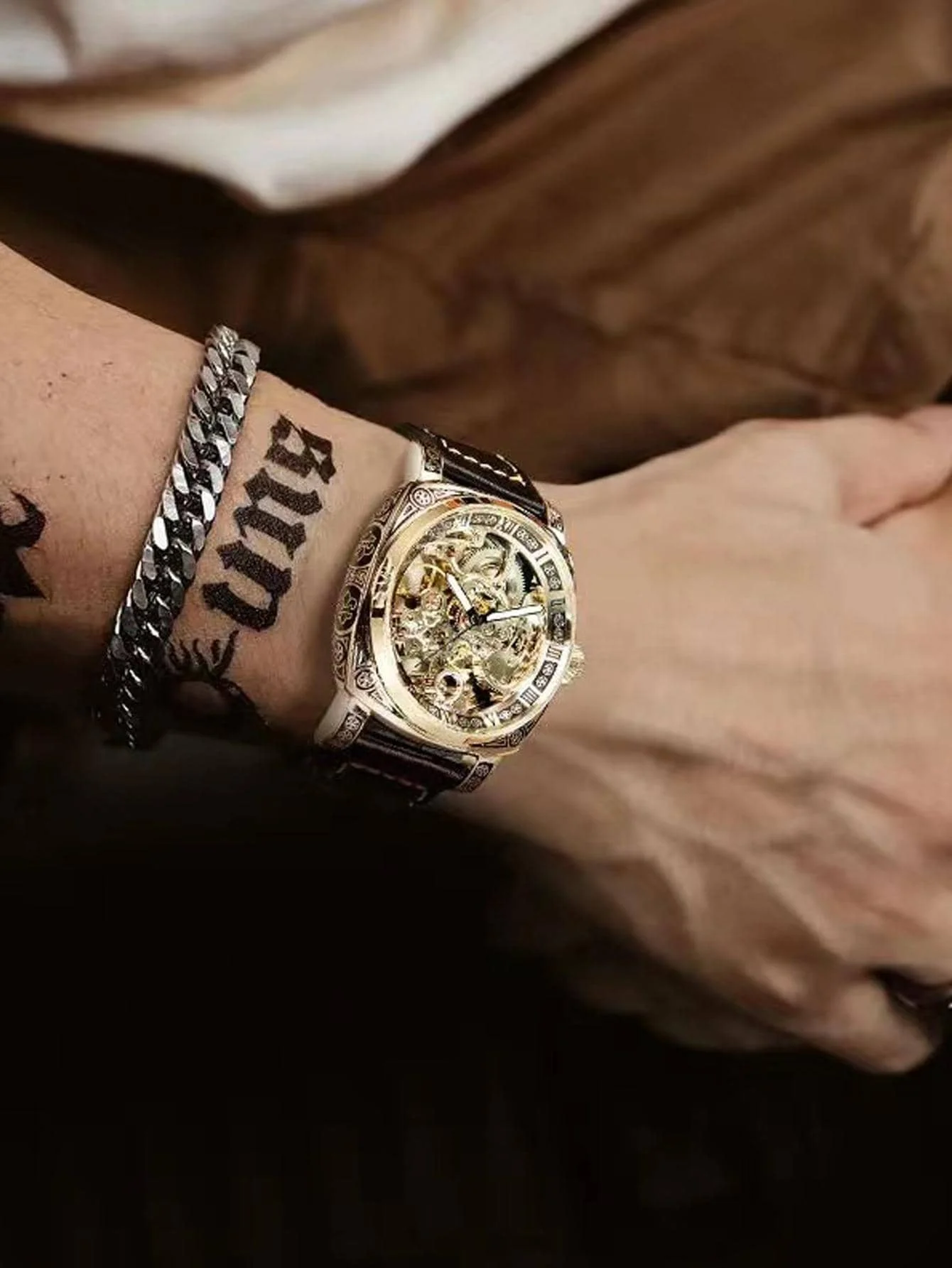 New Carved Men Watch Fully Automatic Men\'s Watches Hollow out Fashion Mechanical Watch Luxury Leather Strap Man wrist watch