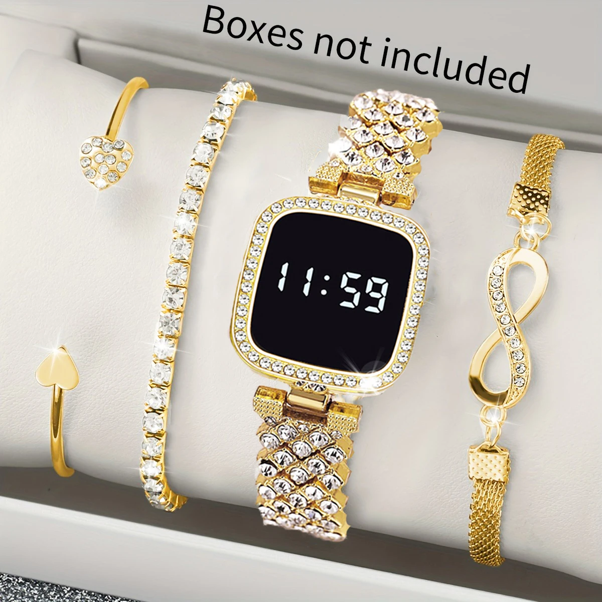 

4 Pieces/Set Women Gold Luxury Watch Set Bracelet Bracelet Digital Watch, Gift Holiday Daily Decoration