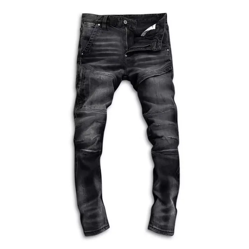 Streetwear Fashion Men Jeans High Quality Retro Black Gray Spliced Designer Biker Jeans Homme Patched Hip Hop Denim Pants Men