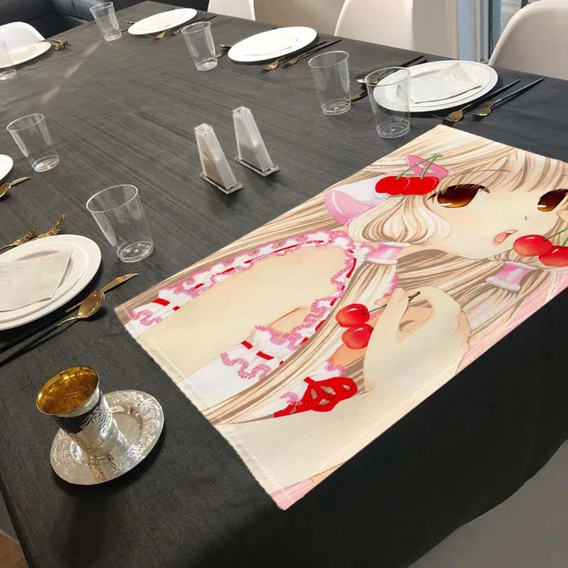 Anime Nice Chobits Cartoon Placemat Linen Dining Table Mats Pads Bowl Cup Mat Home Decor Kitchen Accessories