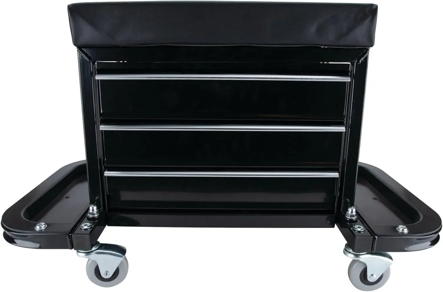 Tool W85025 3-Drawer Rolling Tool Chest Seat With Magnetic Side Trays, Black